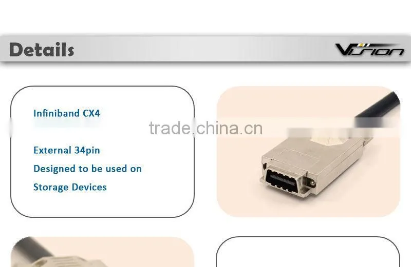 2m zinc alloy External CX4 Mini SAS SFF-8470 to SFF-8470 infiniband Cable with thumbscrews