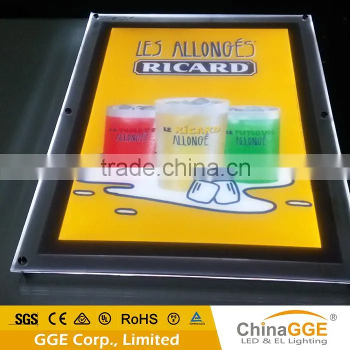 Slim Tabletop Light Box Crystal Glow Display Stand A3 Poster Frames Black LGP Lighting Sign