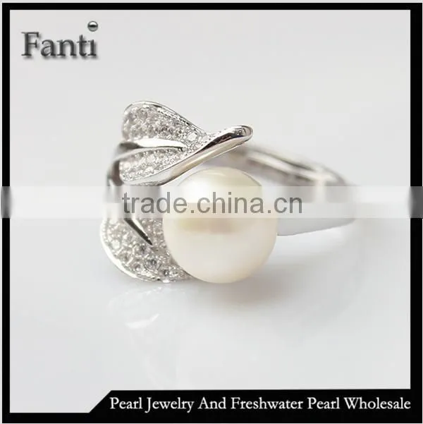 latest pearl ring design natural freshwater pearl with a round pearl