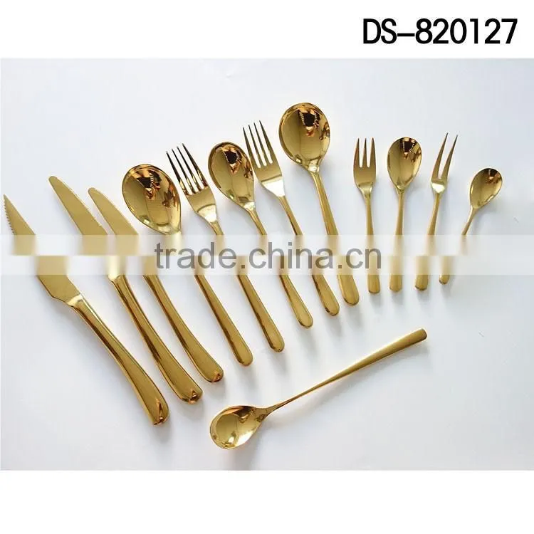 New design gold plated 410 material with cloth wheel light cutlery set