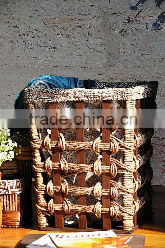 9 hand woven - pastoral style - solid - wooden dirty clothes basket - dirty clothes barrel - storage basket basket