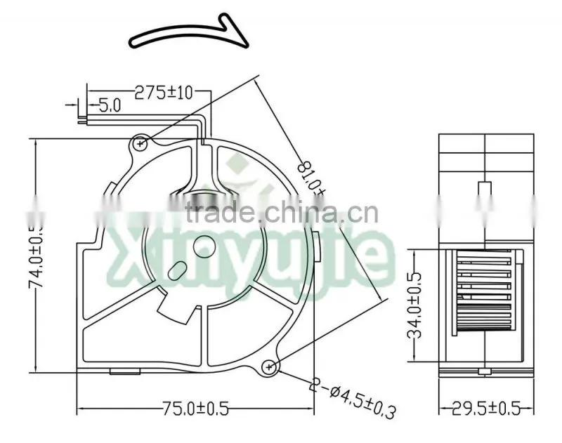 XYJ7530 75mm waterproof 5v dc brushless blower fan