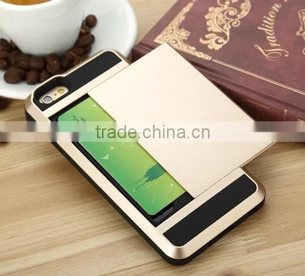 Dual Layer Armor fundas Case Luxury Soft Hybrid Slim Back cases for iphone 4 4s 5 5s 5c 6 6s Plus case cover Slide Card Cover