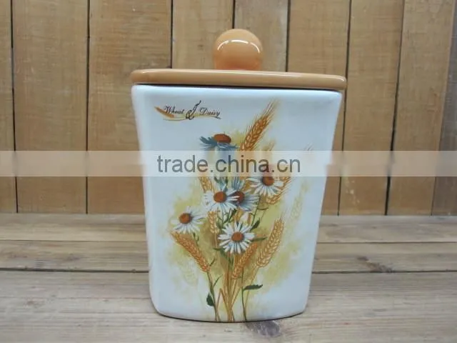 European unigue white ceramic canister sets with wooden stand