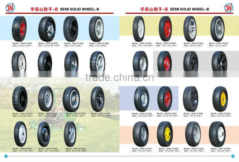 14x1.75 inch semi pneumatic rubber wheel with rib tread