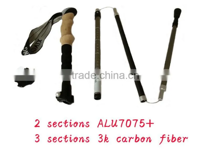 xia guang aluminum 7075 & 3 sections3kcarbon fiber nordic telescopic adjustable trekking poles