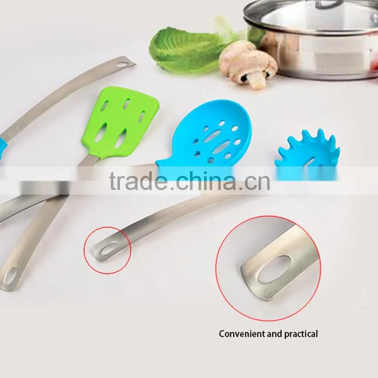 FDA LFGB Certificate Colorful Silicone Kitchen Utensils Set With Stainless Steel Handle 2015 Best Selling Cooking Assessay