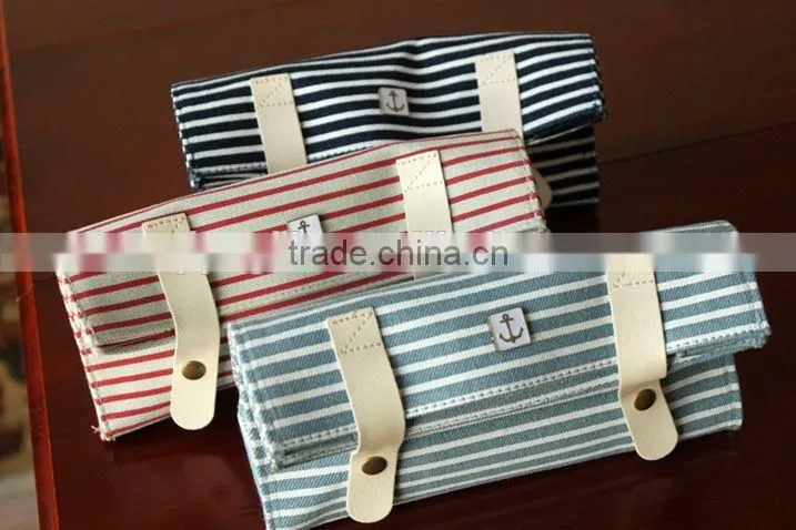 wenzhou cangnan wholesale canvas triangle stripe colored pencil case for school with button