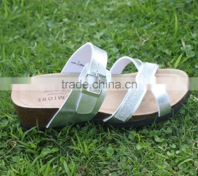 2015 Summer leather buckle cork outsole ladies comfortable sandal