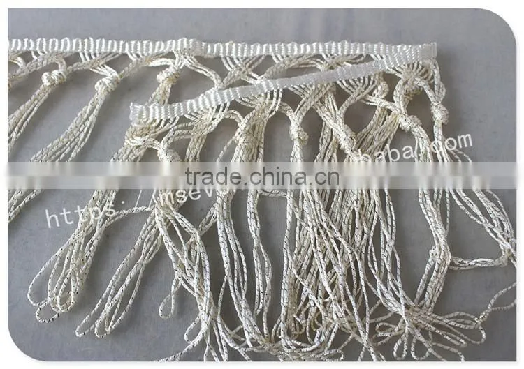 Fashion design off-white 15.5cm width knot polyester fringe trim wholesale