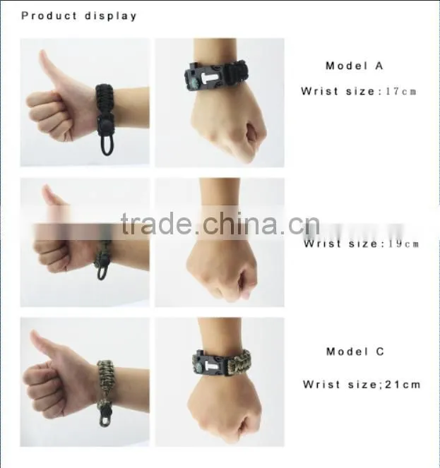 Paracord Survival Bracelet with a 350LB Parachute Cord, Fire Starter, Embedded Compass, Flint, Emergency Knife & Whistle