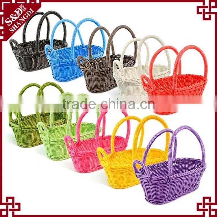 Unique double handles design multi colors plastic wicker wine basket