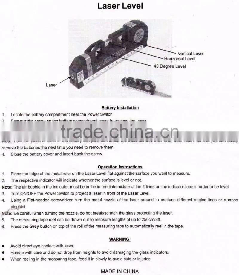 New Arrival Magnetic Multi-Funcation Cross Line and Laser Dot 2.5m Measuring Tape