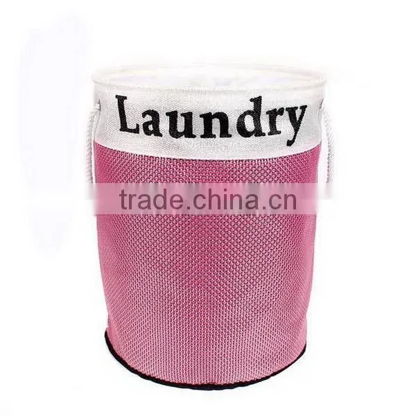 Large Load Textilene Laundry Basket With Rope Handles Pink with White