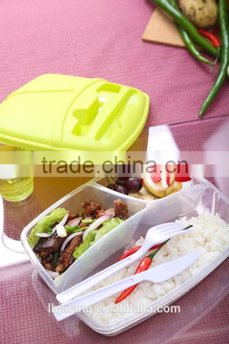 BPA-Free Foodgrade plastic lunch box with fork and knife,plastic lunch box set with fork
