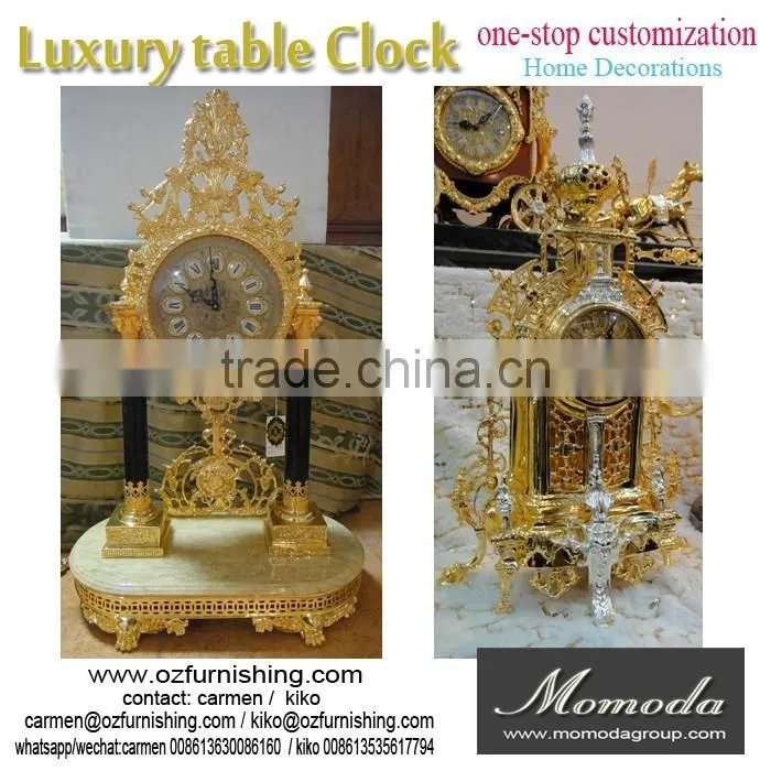 momoda Luxury Royal braroque style gold home decorations Crystal antique classic home marble basic metal copper desk clock