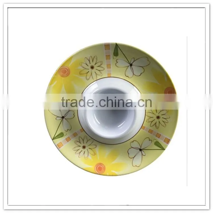 Dinner used melamine chip dishes, 13" coloured snack plate