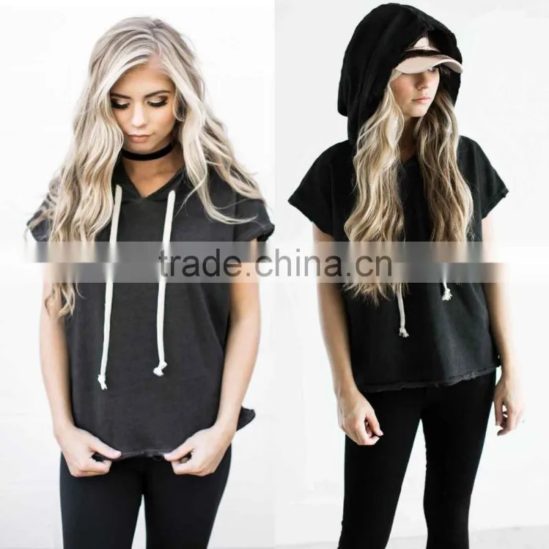 Unisex Sleeves Shirt Polo Hoodies Women Short Dolman Sleeve Oversized Boxy Hoody Sweater Streetwear Hoodie