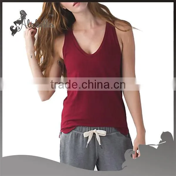 Naturally breathable fabric for V-neck tank without shelf bra