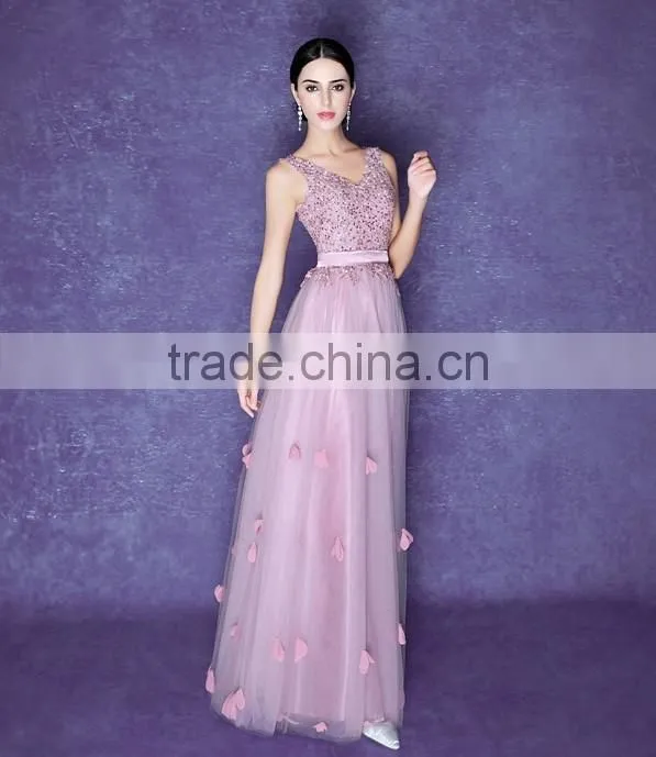handmade crystal beaded sheath nude evening pink prom dress
