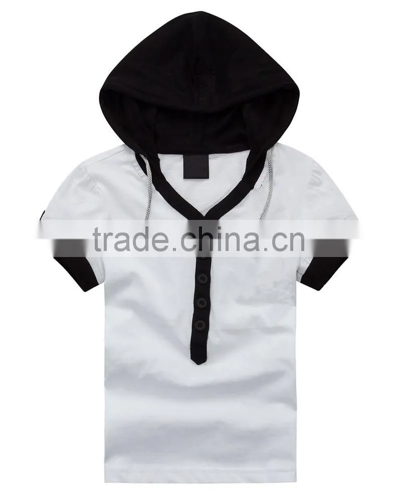Unisex v-neck t-shirts with short sleeves with hood