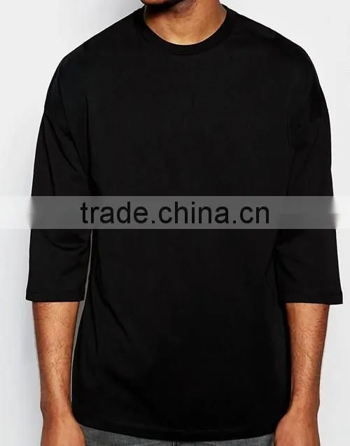 Men oversized 3/4 sleeves dropped shoulders black t-shirt OEM supplier in China