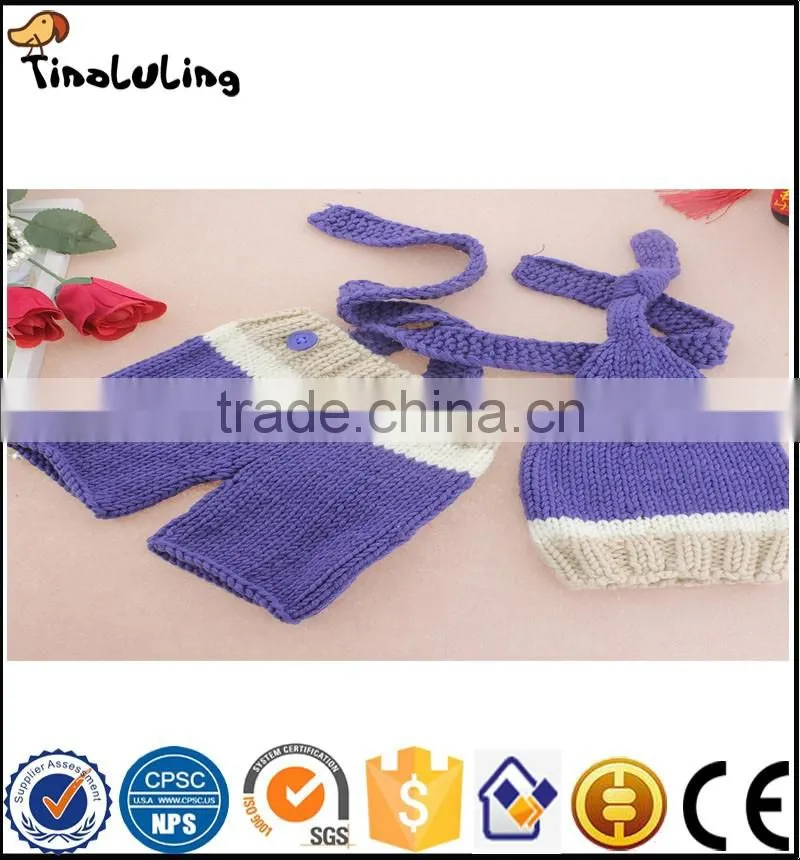 Tinaluling Baby Newborn Photography Props Crochet Baby Beanie Hat with Suspender Pant Knitted Costume Outfit