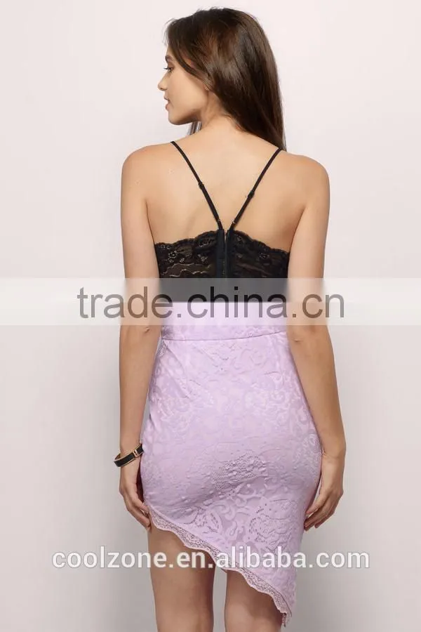 2015 New Arrival Summer Women Fashion Lavender Crochet Lace Pencil Mini Skirt