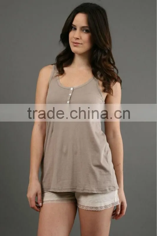 Ladies Solid Tank Top in Taupe