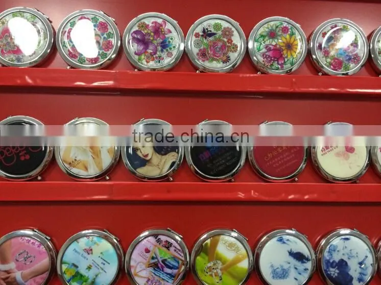 Metal Hollw Rhinestone Embessed Glass Lens Double Folding Mirrors