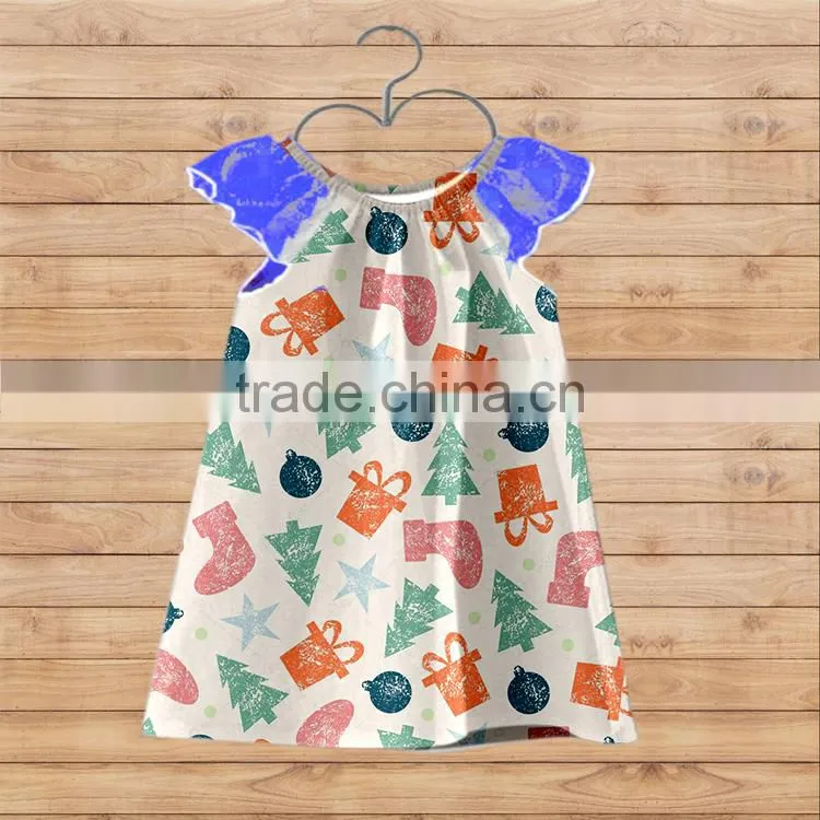 CH00272YIWU BOYA Cotton milk silk dress pine tree prints fabric pattern kids clothes wearing boutique dresses