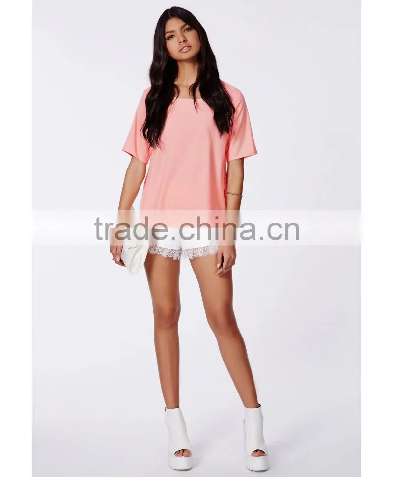 High Quality Summer Short Sleeve Chiffon Woman Blouse,Wholesale Pink Chiffon Blouses For Women