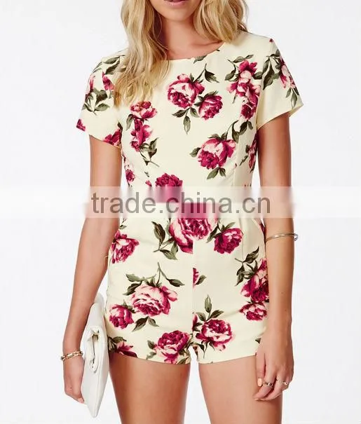 Rose print jumpsuit playsuit, lady playsuit, wholesale playsuit