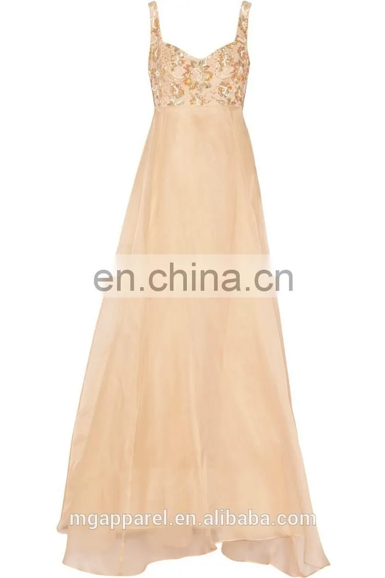 fashion white gold bead and sequin embellished dresses for women, silk gown evening dress