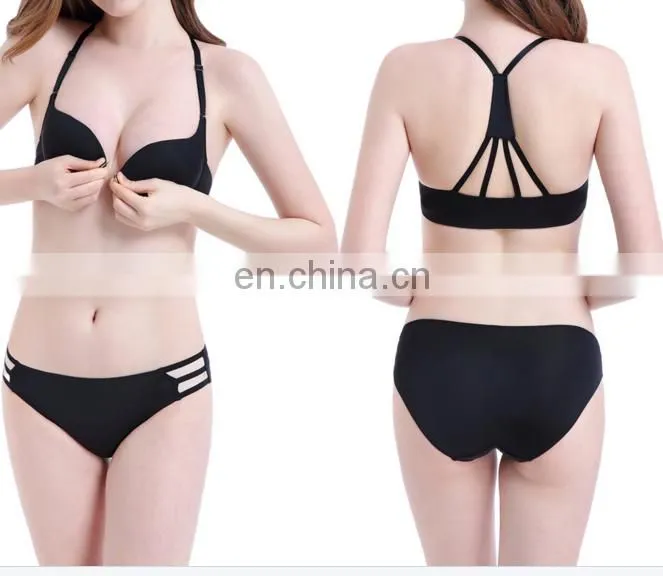 Front button young girl underwear set sexy deep V-neck push up women plus size bra set hollow out lingerie sets