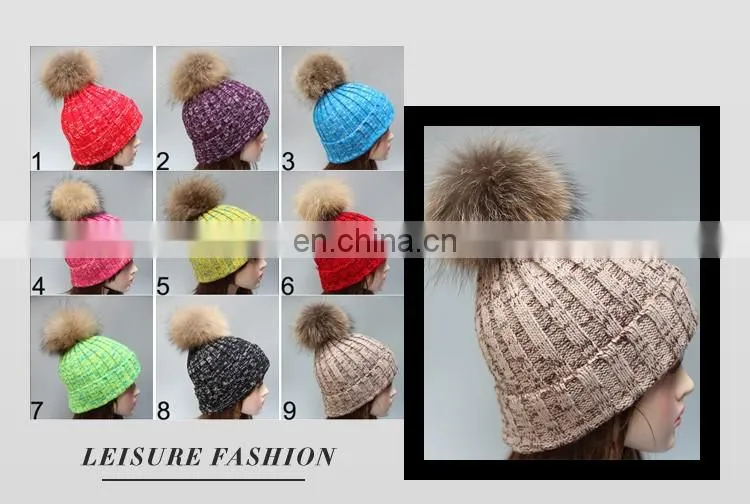 Fashion pattern pompon hat with lurex acrylic knitting hat with pompon
