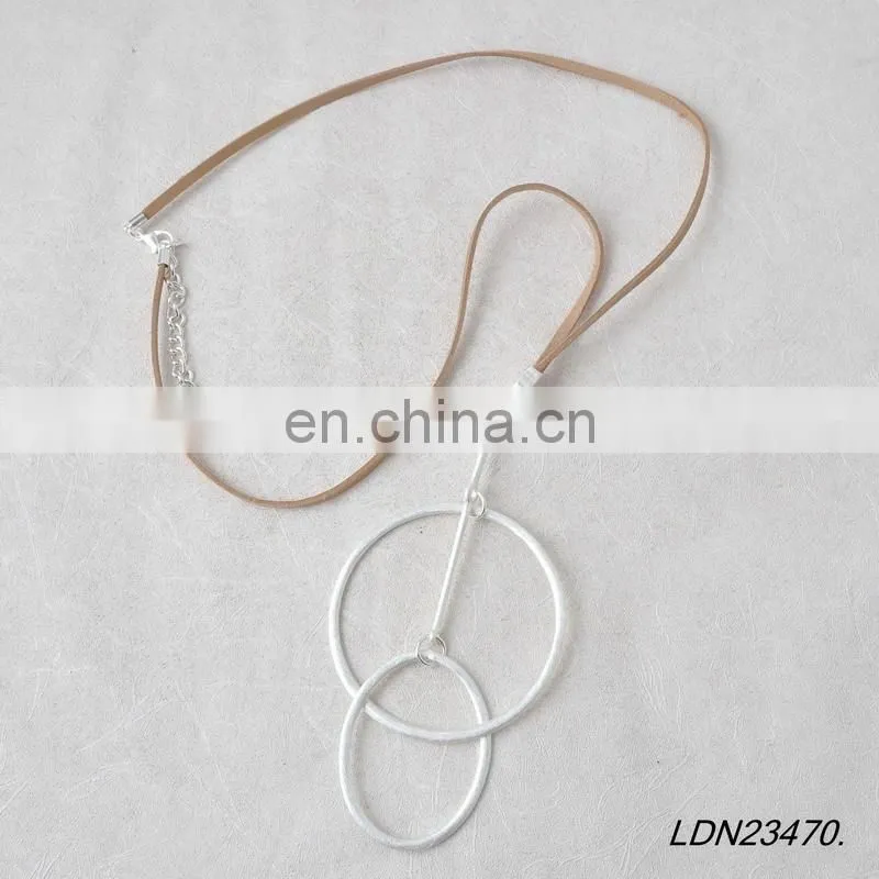 Silver Plated Pendant Necklace Brown leather Necklace