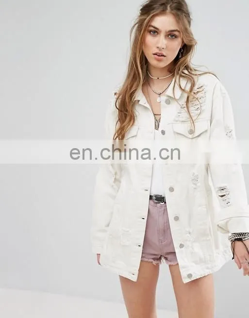 China clothing button down white oversize women denim jacket