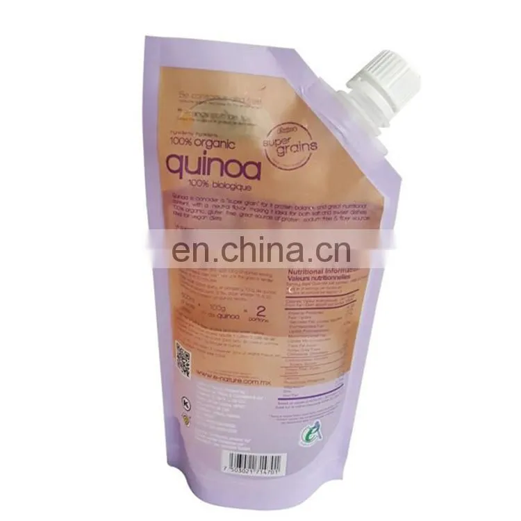 Custom reusable fresh organic juice plastic drink pouch with spout packaging in high quality