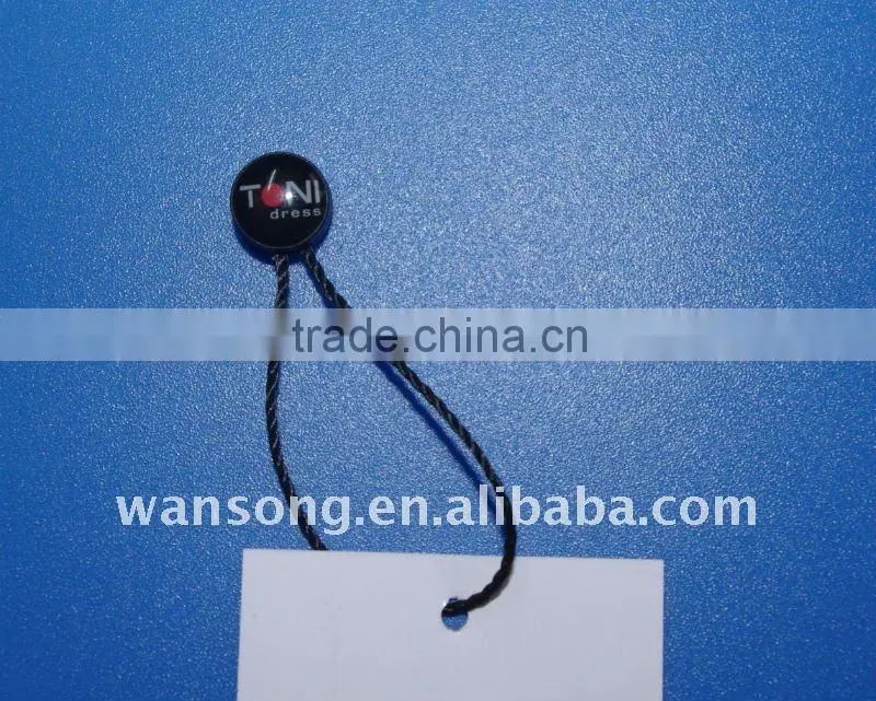 Alibaba china factory price plastic garment string seal tags with your own logo