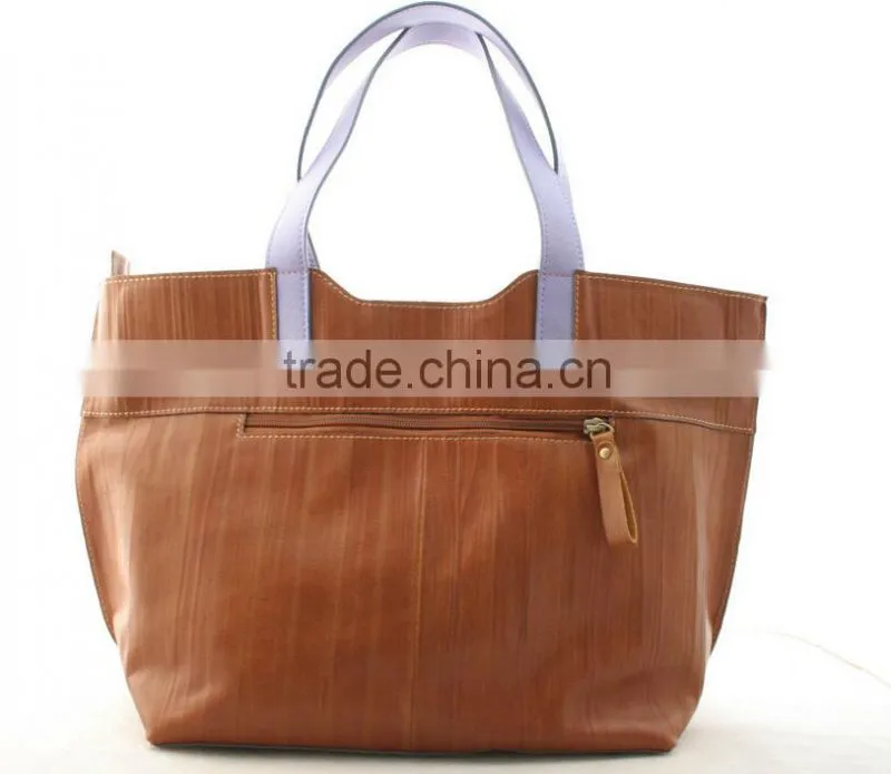 Wood grain lady leather handbag