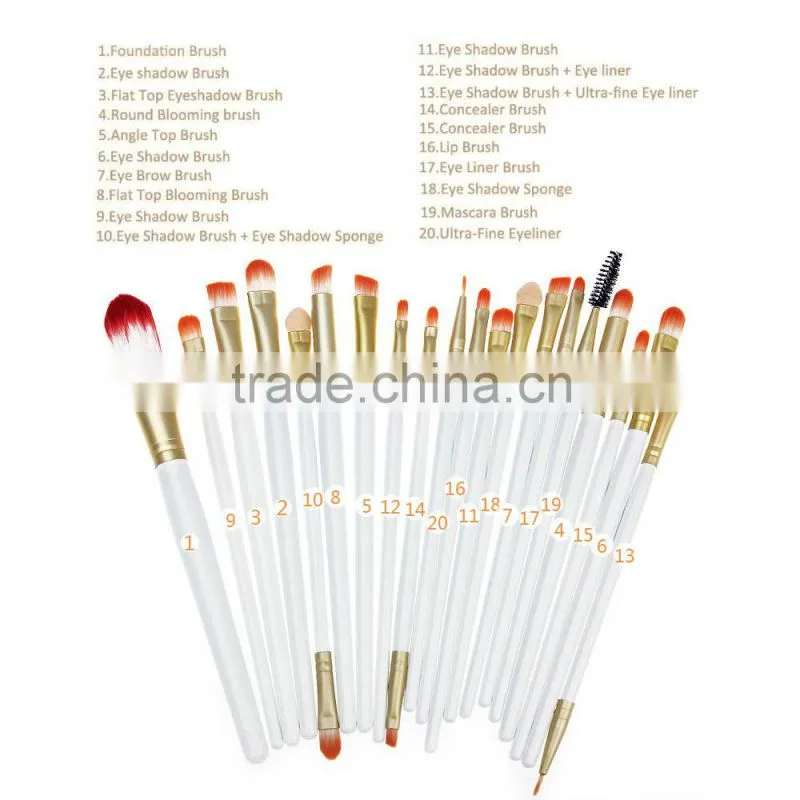 20pcs/set White Professional High Quality Foundation Powder Brush Cosmetics Makeup Brushes