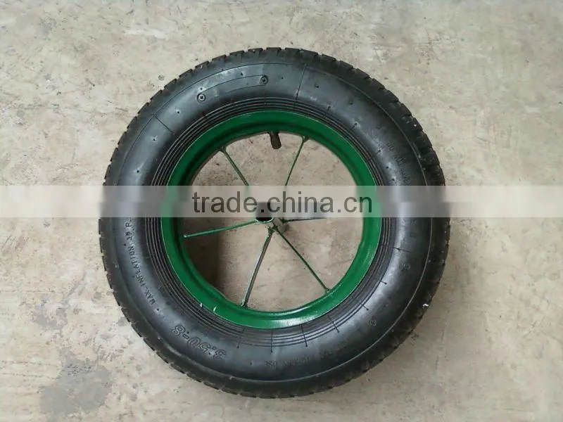 Small pneumatic and solid rubber wheel for wheelbarrow trolley