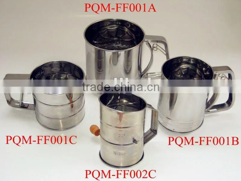 Durability passing FDA 9.8* 11 cm hand pressing stainless steel flour sifter with 1 lays meshes 001D