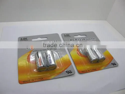 Rechargeable Li-ion 3V RCR123A 600mAh battery