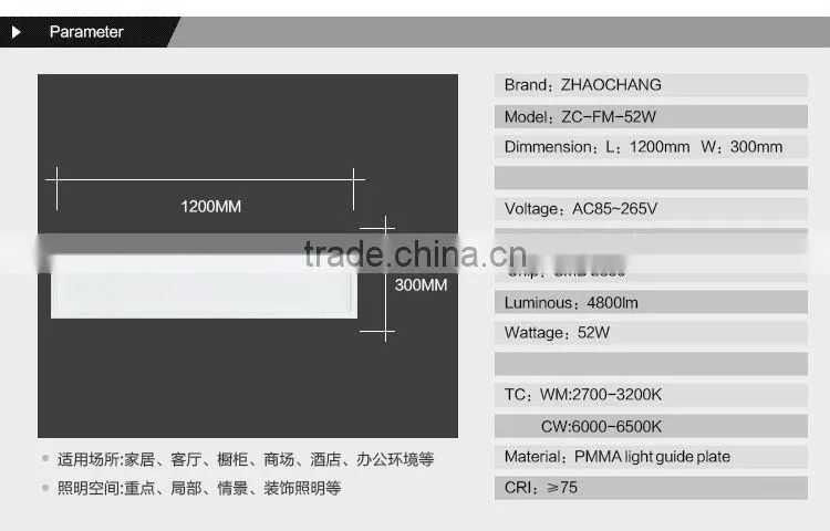 Widely applicant 1200*300mm dimmable led panel light