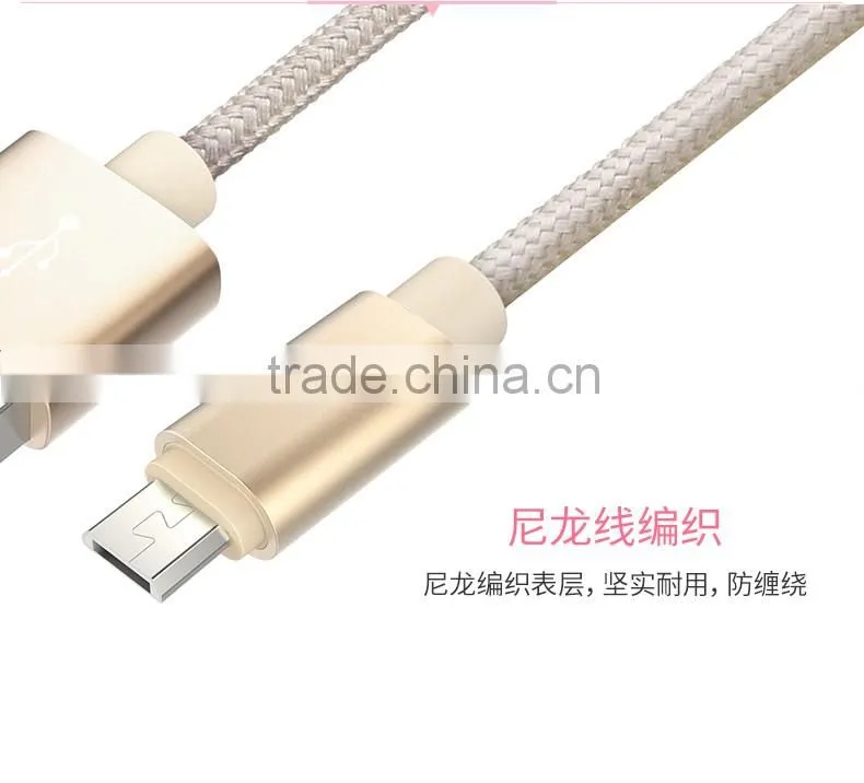 ROCK metal weave micro cable for Samsung s7 edge/s7 1m nylon 2.1A quick charging and data sync micro USB cable for Huawei/HTC