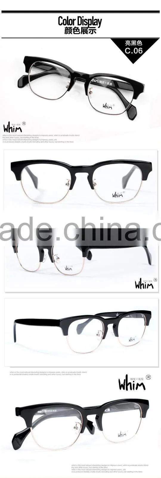Whim Brand Designer Hand Made Half Rim Retro Myopia Acetate Glasses Frame