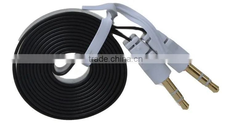 Flat 3.5mm Car Aux audio cable with male to male fabric braid