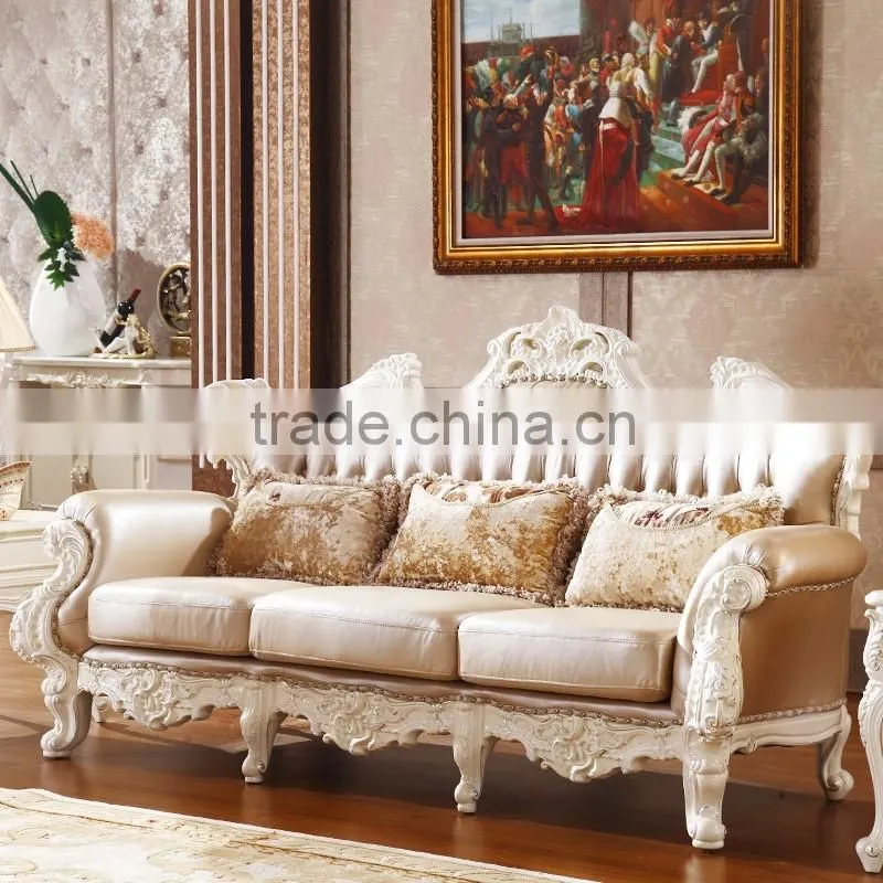 Luxury Classical French Italian European Antique Style Carved Rubber Solid Wood Frame Artistic Red Brown Leather Sofa Set